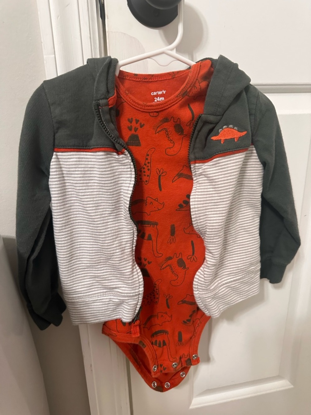 Carter's Orange Dinosaur Bodysuit with Gray & White Hooded Jacket